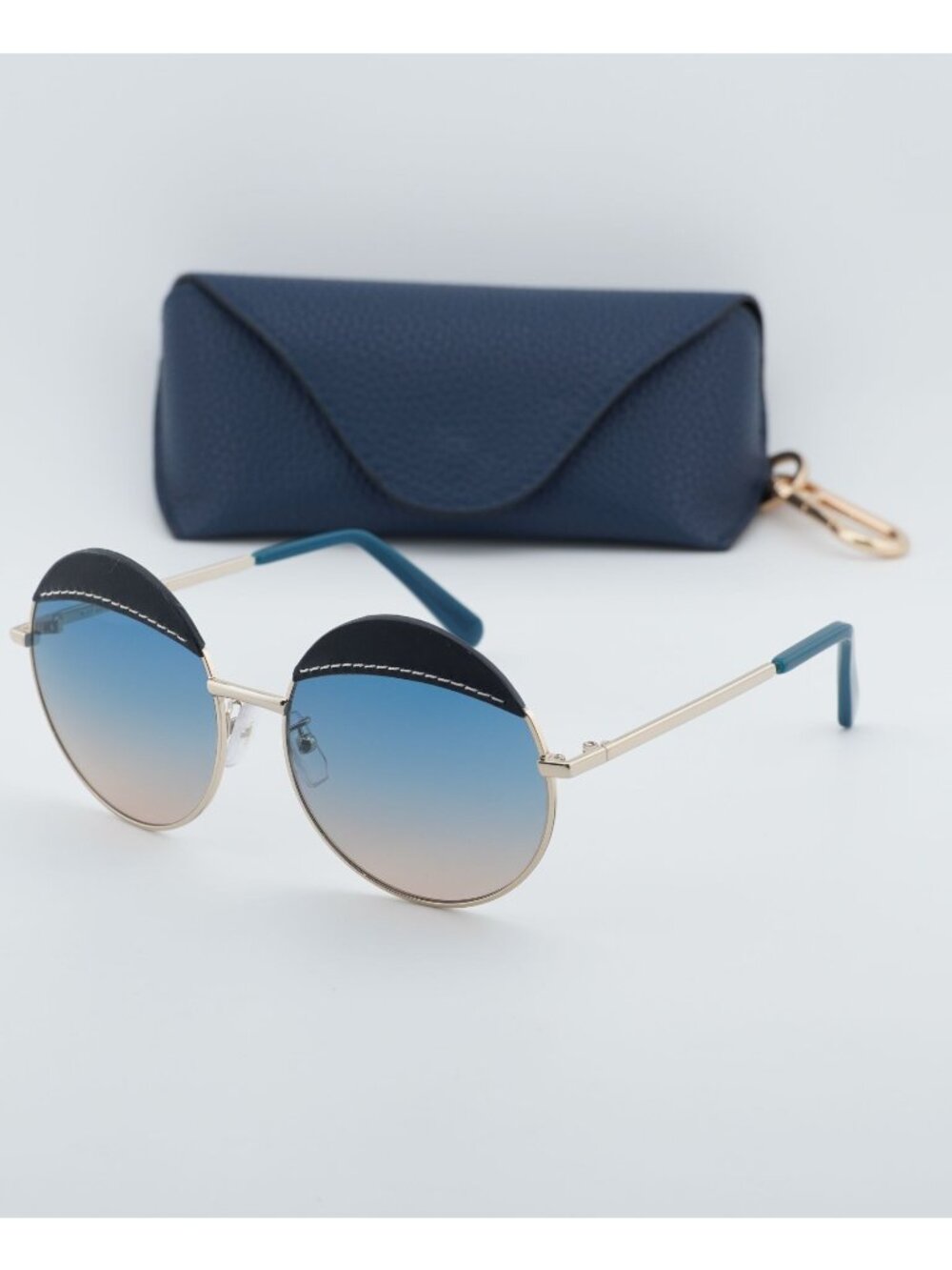 Loewe LW40007U 33W Round Sunglasses – Gold Blue Leather/Gradient Blue